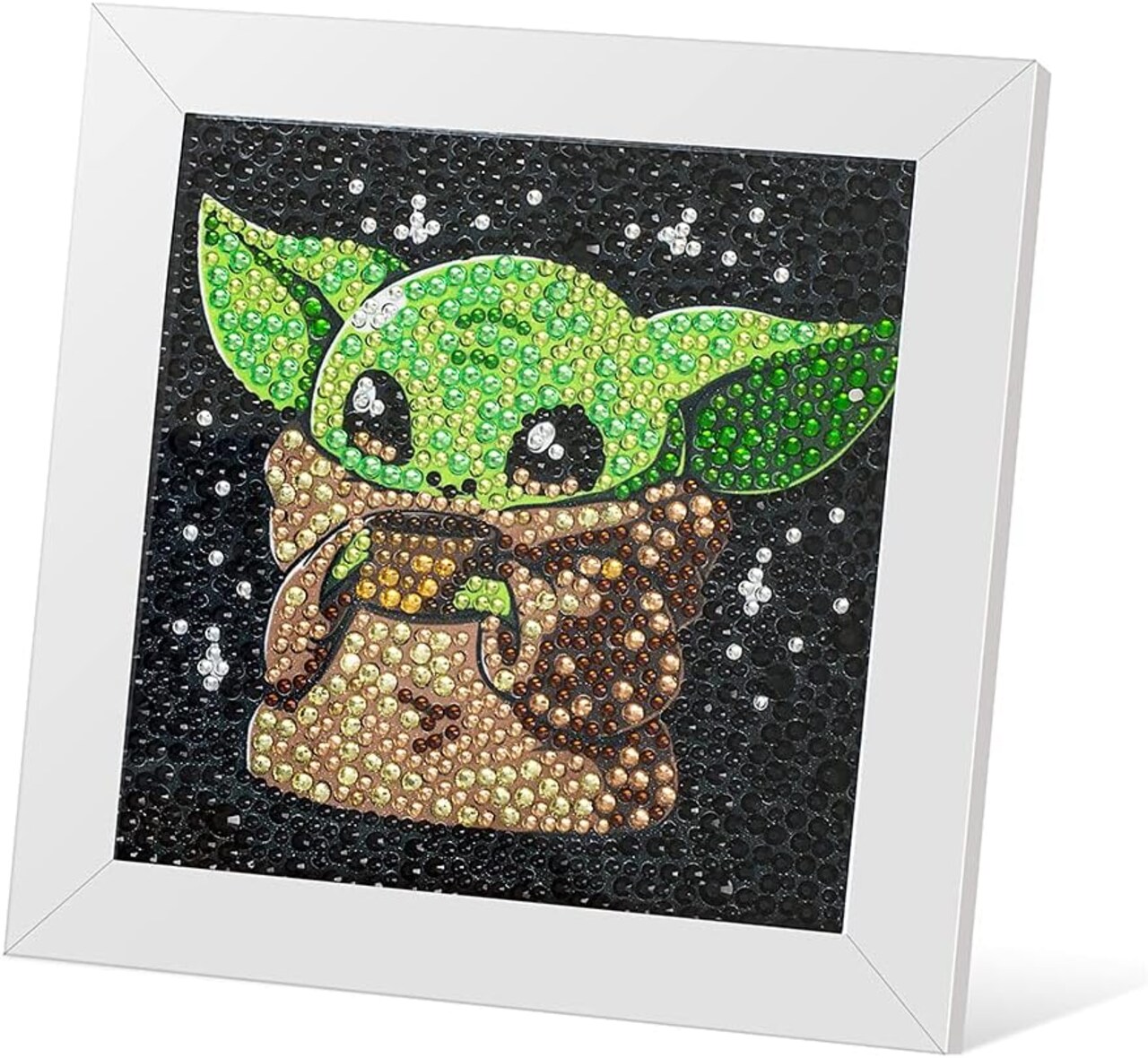 5D Diamond Painting Kit for Kids with Wooden Frame Easy Small Anime Diamond Painting Full Drill Diamond Art Gem Painting for Beginners 7X7 inch (Baby Yoda)